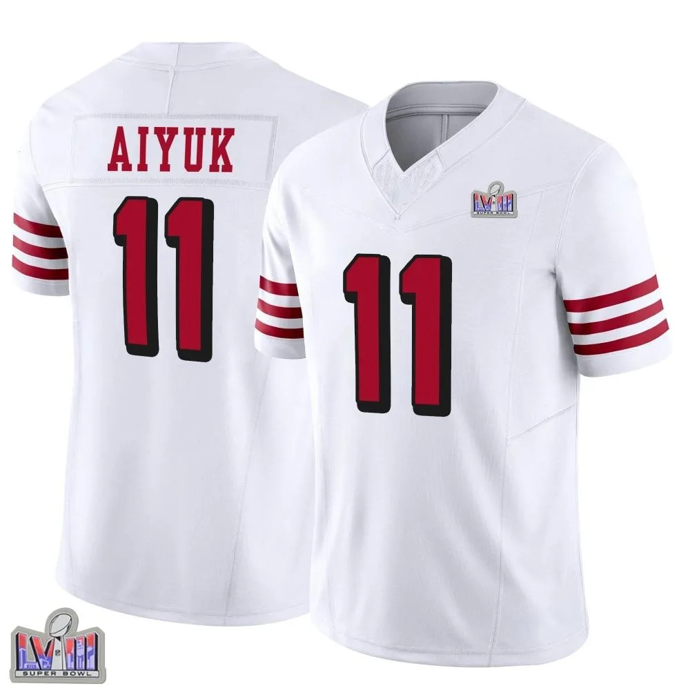 Youth San Francisco 49ers Brandon Aiyuk Nike Alternate Vapor F.U.S.E. Super Bowl LVIII Patch Limited White Jersey Youth San Francisco 49ers Brandon Aiyuk Nike Alternate Vapor F.U.S.E. Super Bowl LVIII Patch Limited White Jersey
