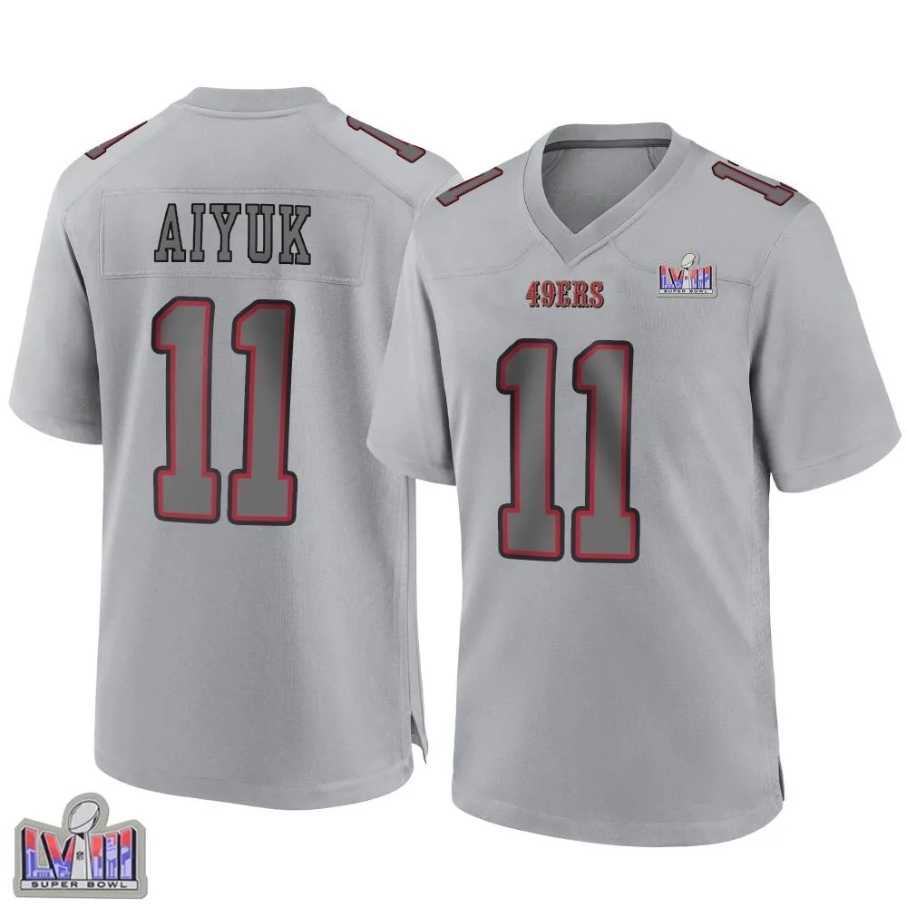 Youth San Francisco 49ers Brandon Aiyuk Nike Atmosphere Fashion Super Bowl LVIII Patch Game Gray Jersey Youth San Francisco 49ers Brandon Aiyuk Nike Atmosphere Fashion Super Bowl LVIII Patch Game Gray Jersey