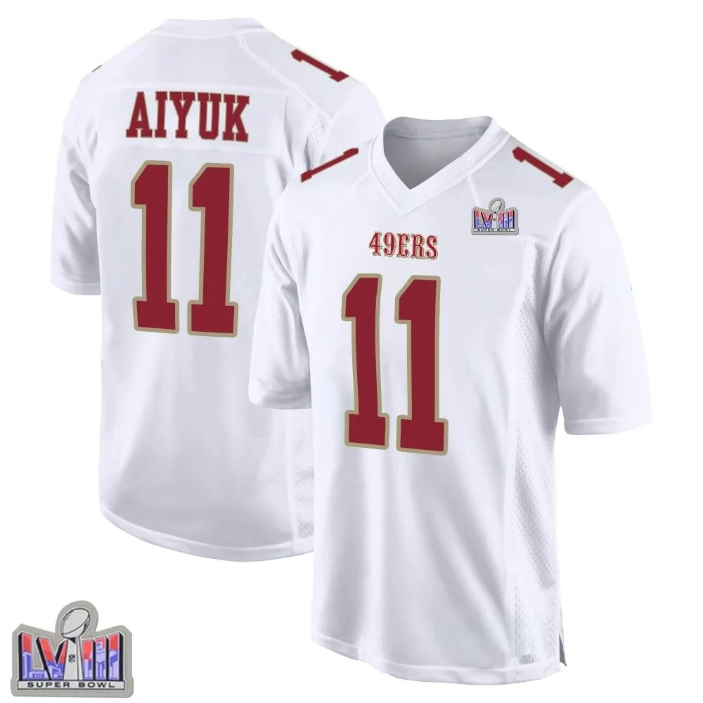 Youth San Francisco 49ers Brandon Aiyuk Nike Fashion Super Bowl LVIII Patch Game White Jersey Youth San Francisco 49ers Brandon Aiyuk Nike Fashion Super Bowl LVIII Patch Game White Jersey