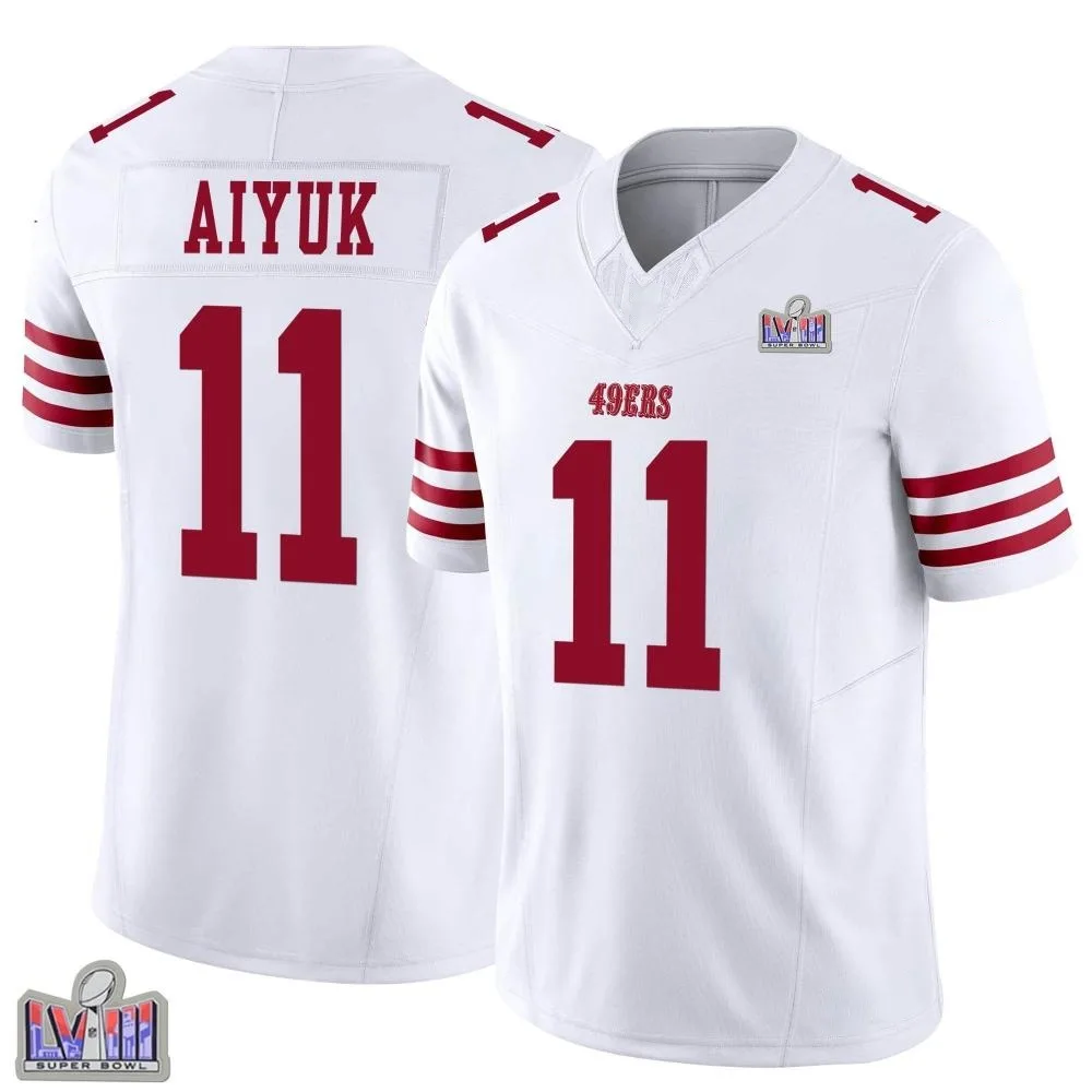Youth San Francisco 49ers Brandon Aiyuk Nike Vapor F.U.S.E. Super Bowl LVIII Patch Limited White Jersey Youth San Francisco 49ers Brandon Aiyuk Nike Vapor F.U.S.E. Super Bowl LVIII Patch Limited White Jersey