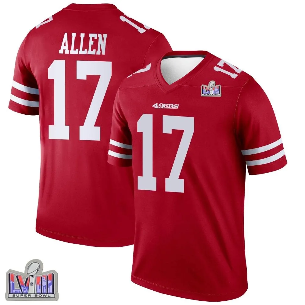 Men's San Francisco 49ers Brandon Allen Nike Super Bowl LVIII Patch Legend Scarlet Jersey Men's San Francisco 49ers Brandon Allen Nike Super Bowl LVIII Patch Legend Scarlet Jersey
