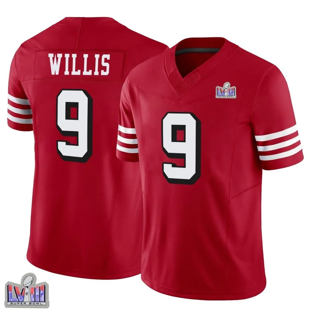 Men's San Francisco 49ers Brayden Willis Nike Alternate Vapor F.U.S.E. Super Bowl LVIII Patch Limited Scarlet Jersey Men's San Francisco 49ers Brayden Willis Nike Alternate Vapor F.U.S.E. Super Bowl LVIII Patch Limited Scarlet Jersey