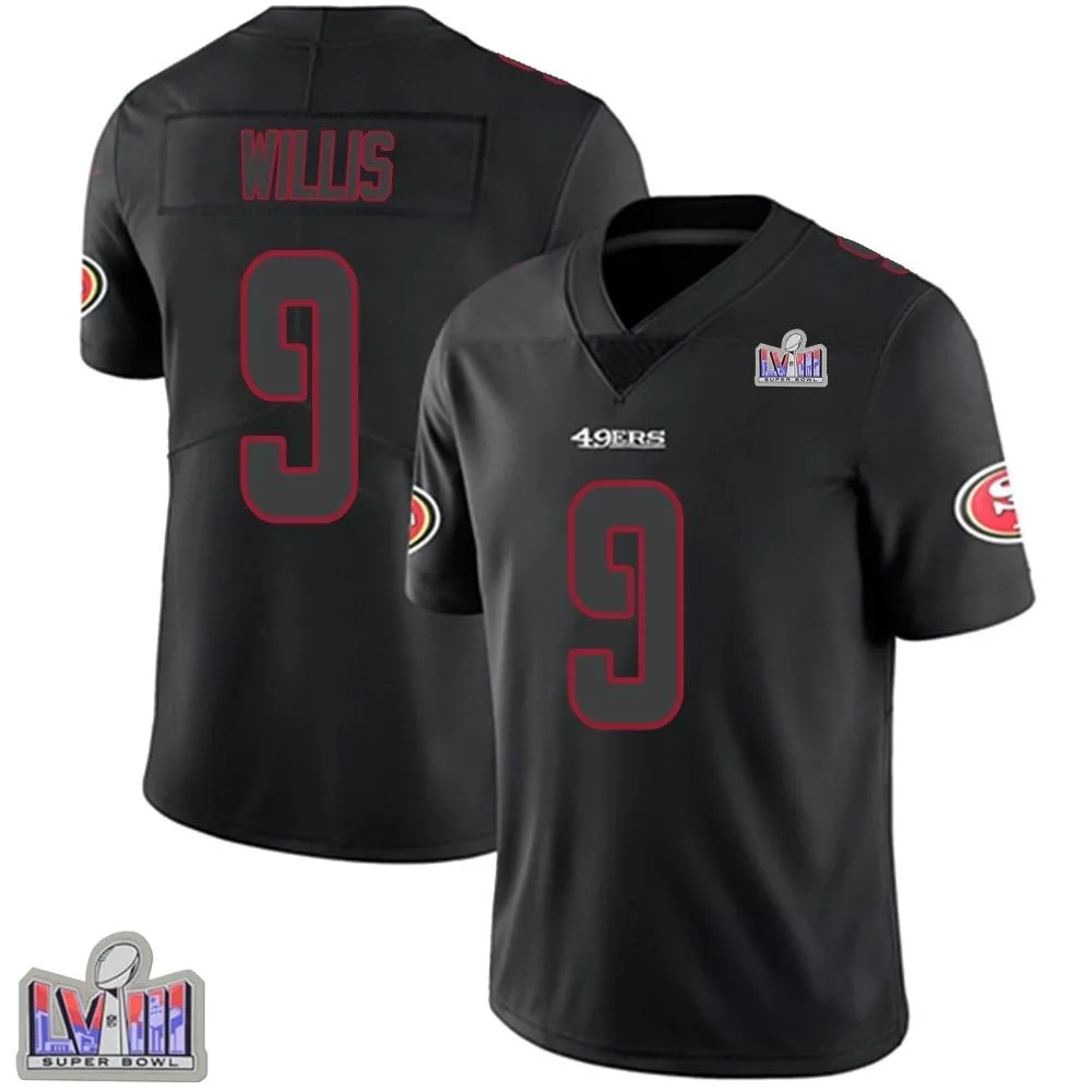 Men's San Francisco 49ers Brayden Willis Nike Super Bowl LVIII Patch Limited Black Impact Jersey Men's San Francisco 49ers Brayden Willis Nike Super Bowl LVIII Patch Limited Black Impact Jersey