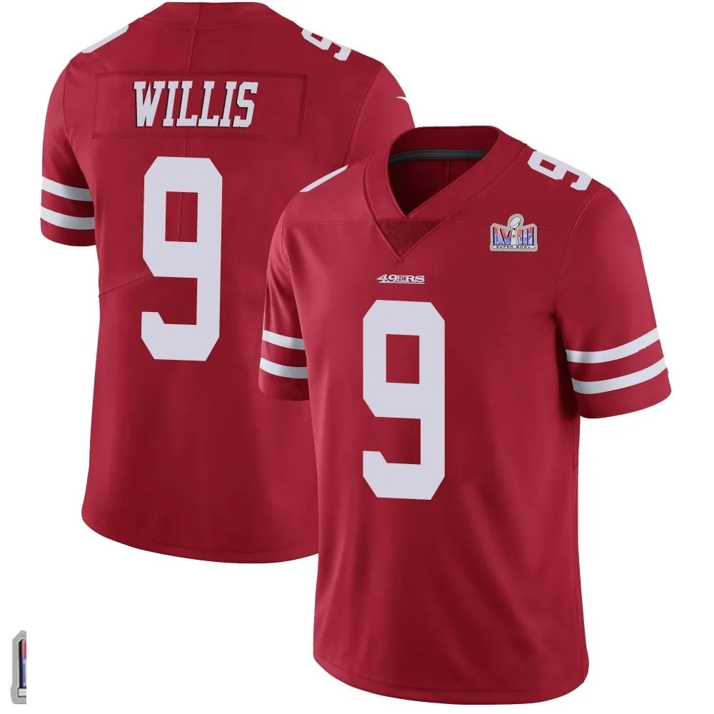 Men's San Francisco 49ers Brayden Willis Nike Team Color Vapor Untouchable Super Bowl LVIII Patch Limited Red Jersey Men's San Francisco 49ers Brayden Willis Nike Team Color Vapor Untouchable Super Bowl LVIII Patch Limited Red Jersey