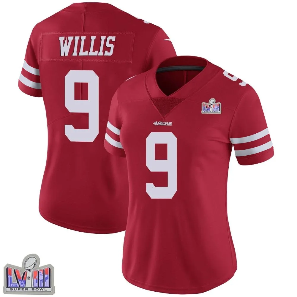 Women's San Francisco 49ers Brayden Willis Nike Team Color Vapor Untouchable Super Bowl LVIII Patch Limited Red Jersey Women's San Francisco 49ers Brayden Willis Nike Team Color Vapor Untouchable Super Bowl LVIII Patch Limited Red Jersey
