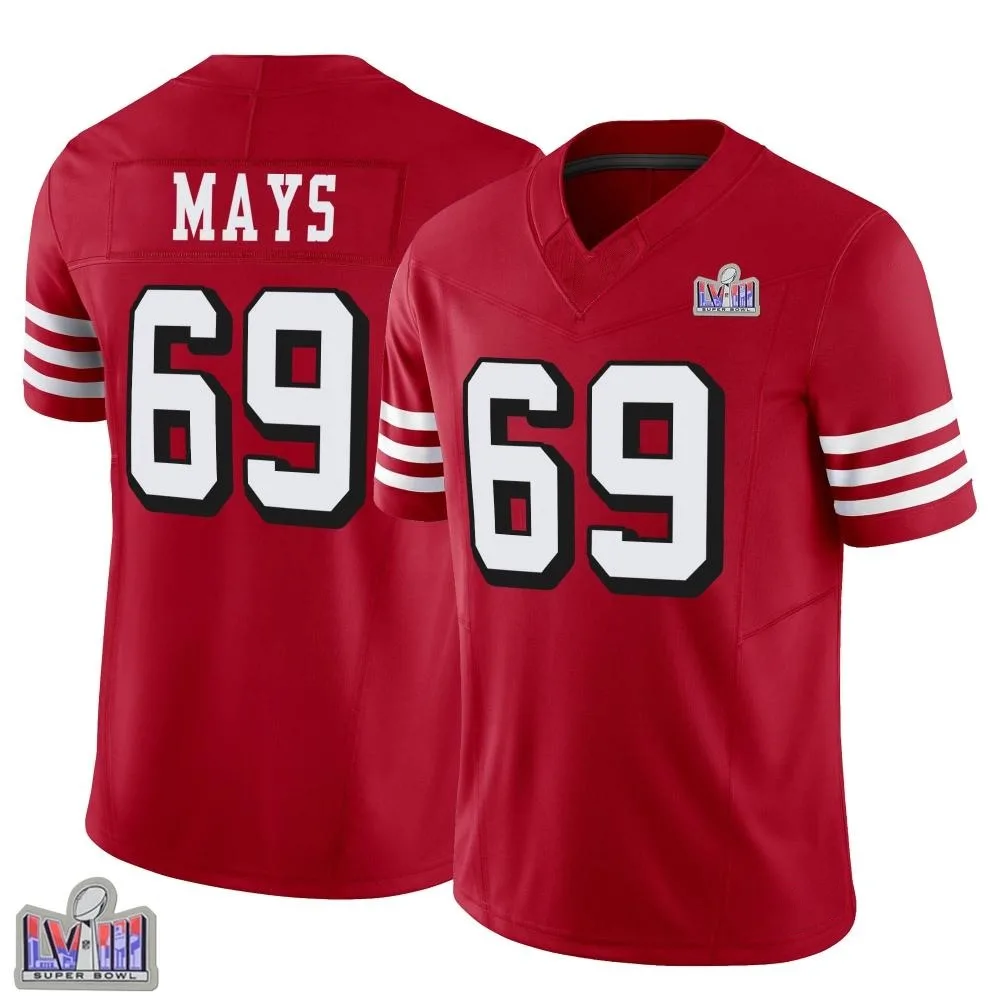 Men's San Francisco 49ers Briason Mays Nike Alternate Vapor F.U.S.E. Super Bowl LVIII Patch Limited Scarlet Jersey Men's San Francisco 49ers Briason Mays Nike Alternate Vapor F.U.S.E. Super Bowl LVIII Patch Limited Scarlet Jersey