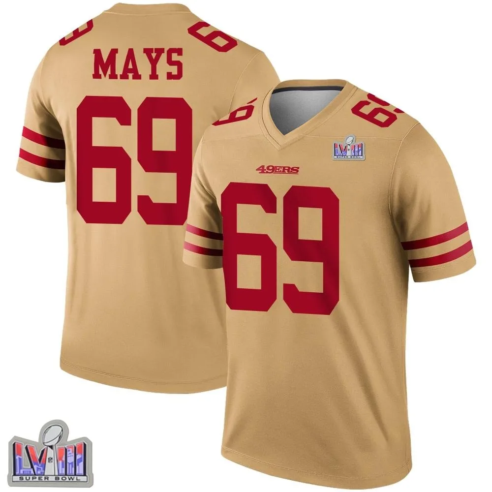 Men's San Francisco 49ers Briason Mays Nike Inverted Super Bowl LVIII Patch Legend Gold Jersey Men's San Francisco 49ers Briason Mays Nike Inverted Super Bowl LVIII Patch Legend Gold Jersey