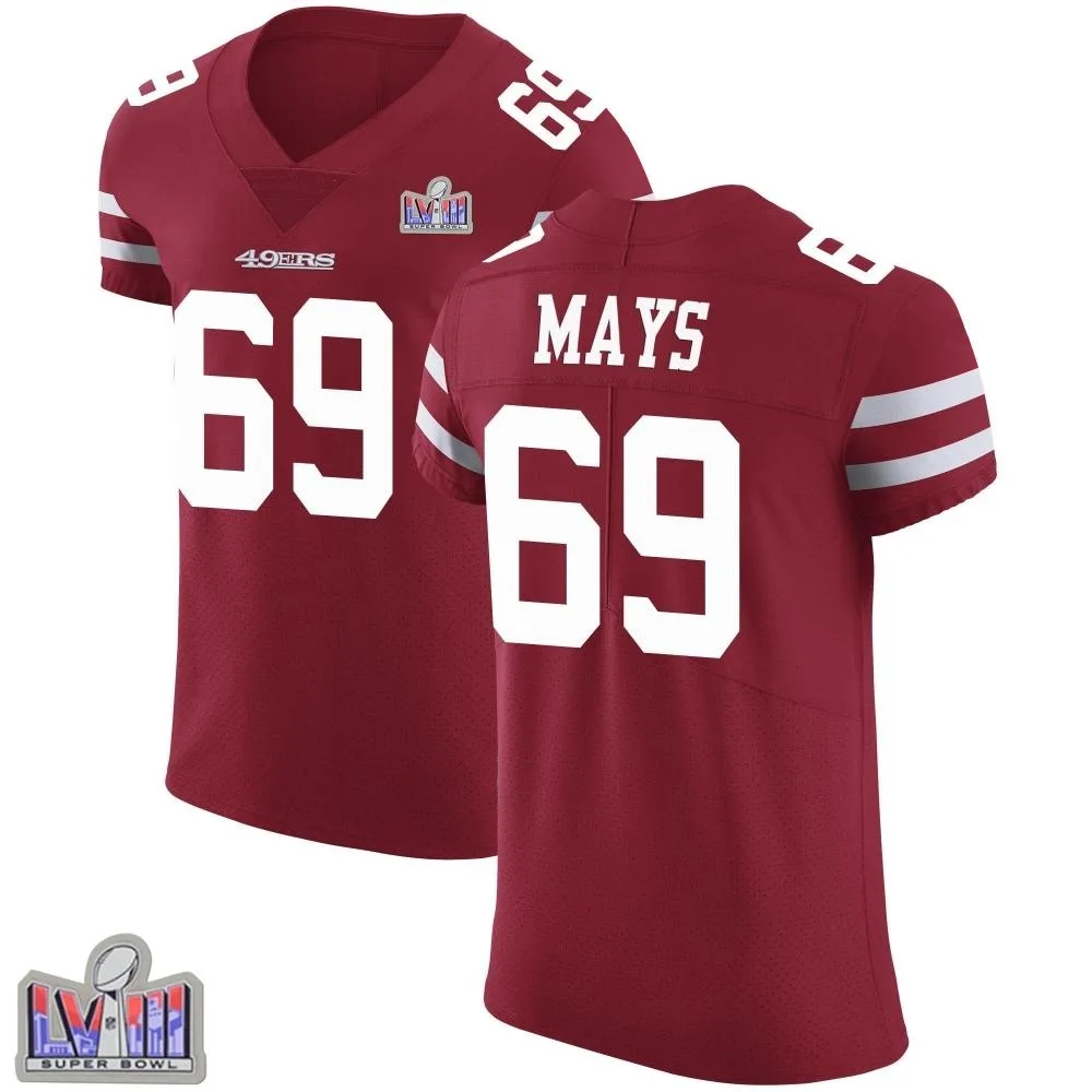 Men's San Francisco 49ers Briason Mays Nike Team Color Vapor Untouchable Super Bowl LVIII Patch Elite Red Jersey Men's San Francisco 49ers Briason Mays Nike Team Color Vapor Untouchable Super Bowl LVIII Patch Elite Red Jersey
