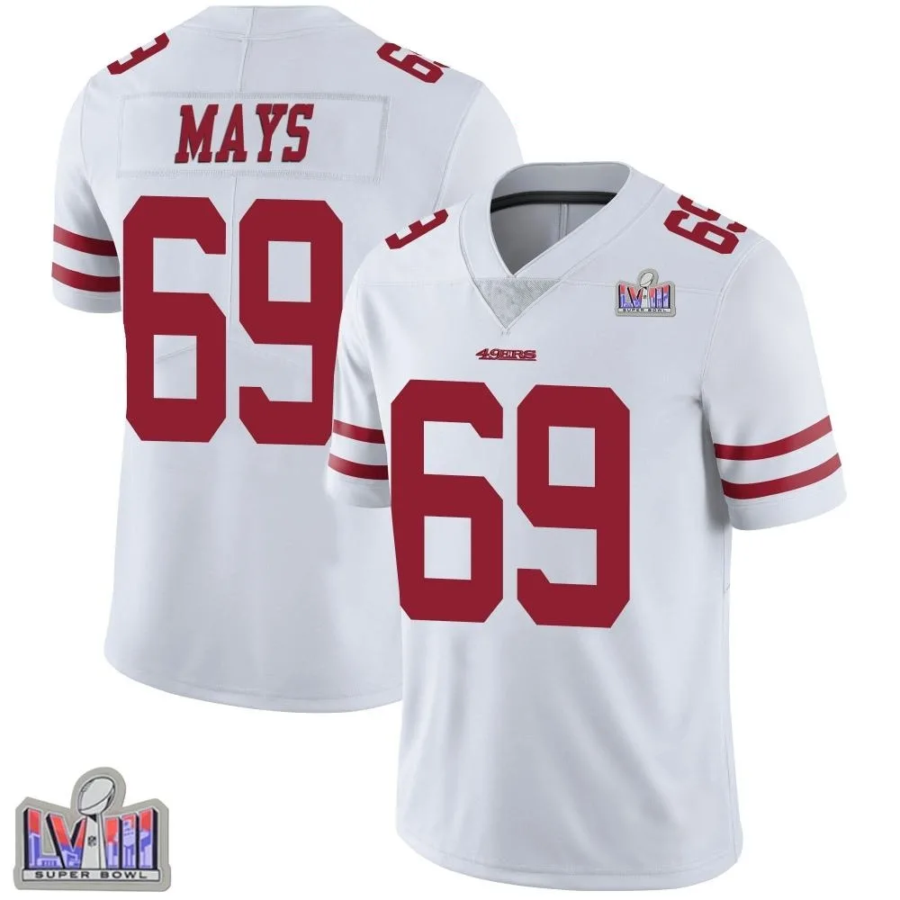 Men's San Francisco 49ers Briason Mays Nike Vapor Untouchable Super Bowl LVIII Patch Limited White Jersey Men's San Francisco 49ers Briason Mays Nike Vapor Untouchable Super Bowl LVIII Patch Limited White Jersey