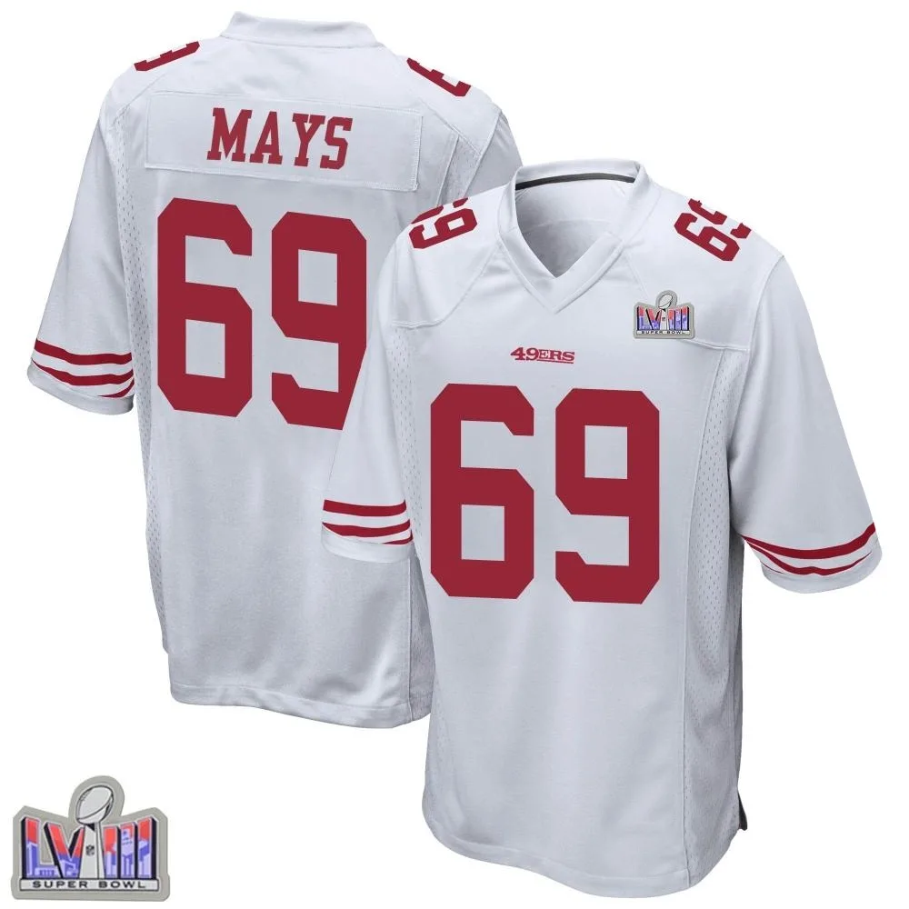 Youth San Francisco 49ers Briason Mays Nike Super Bowl LVIII Patch Game White Jersey Youth San Francisco 49ers Briason Mays Nike Super Bowl LVIII Patch Game White Jersey