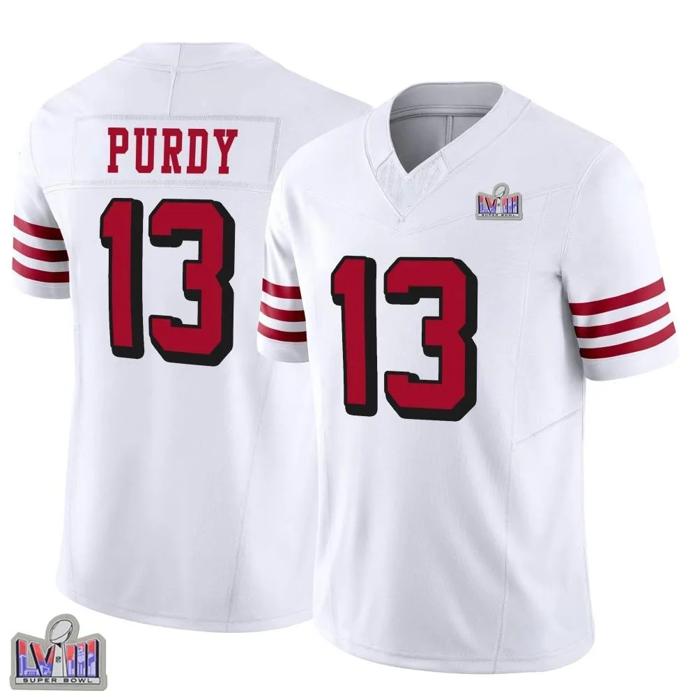 Men's San Francisco 49ers Brock Purdy Nike Alternate Vapor F.U.S.E. Super Bowl LVIII Patch Limited White Jersey Men's San Francisco 49ers Brock Purdy Nike Alternate Vapor F.U.S.E. Super Bowl LVIII Patch Limited White Jersey