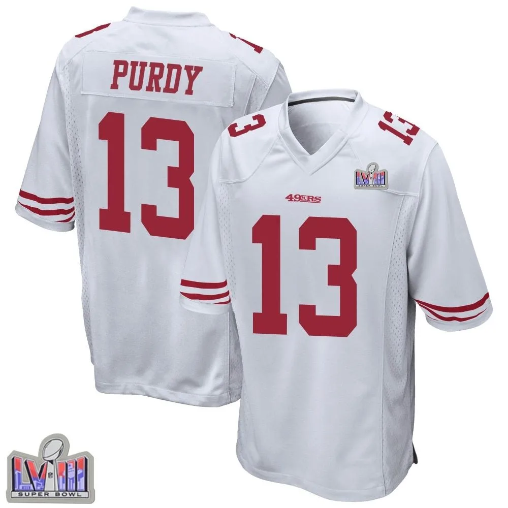 Men's San Francisco 49ers Brock Purdy Nike Super Bowl LVIII Patch Game White Jersey Men's San Francisco 49ers Brock Purdy Nike Super Bowl LVIII Patch Game White Jersey