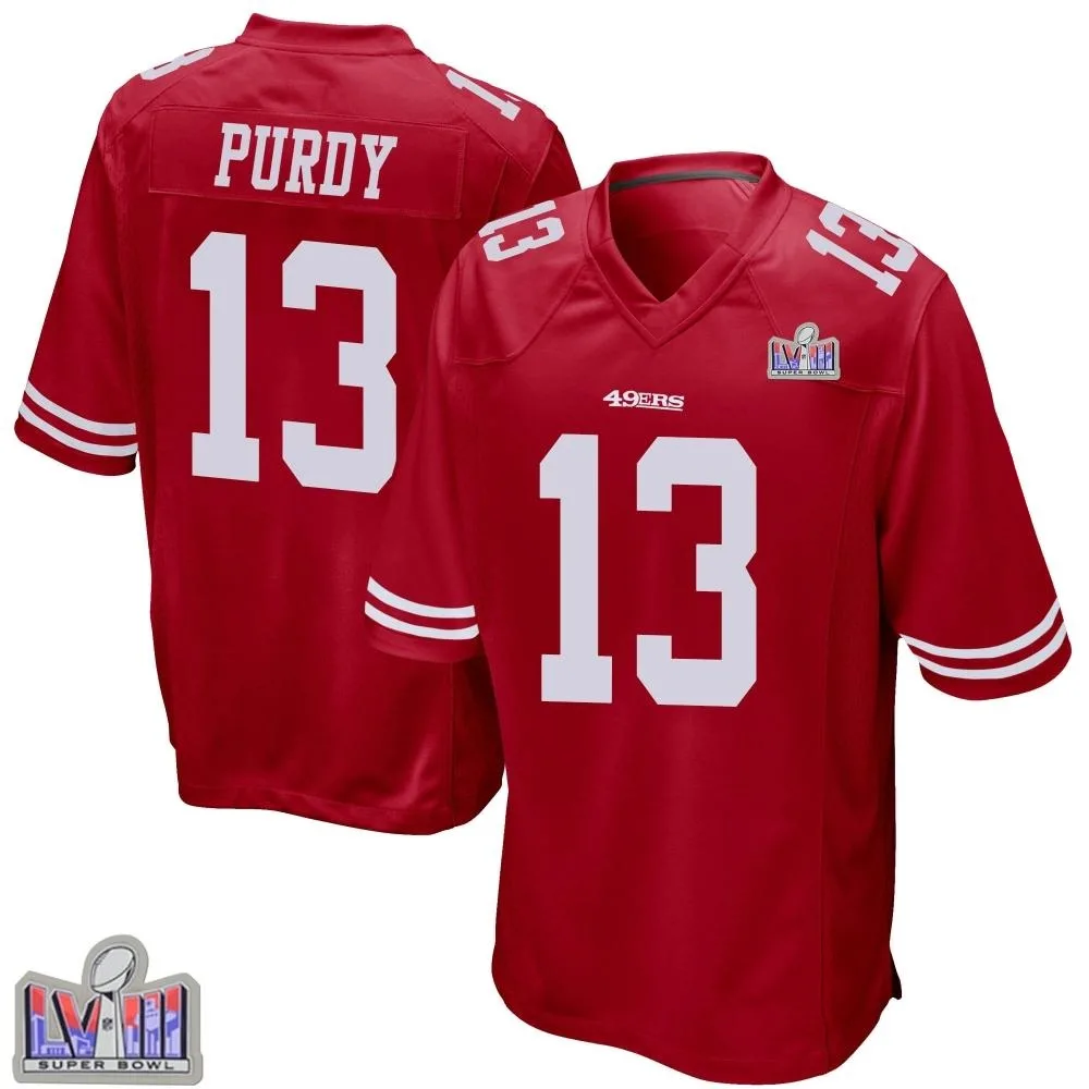 Men's San Francisco 49ers Brock Purdy Nike Team Color Super Bowl LVIII Patch Game Red Jersey Men's San Francisco 49ers Brock Purdy Nike Team Color Super Bowl LVIII Patch Game Red Jersey