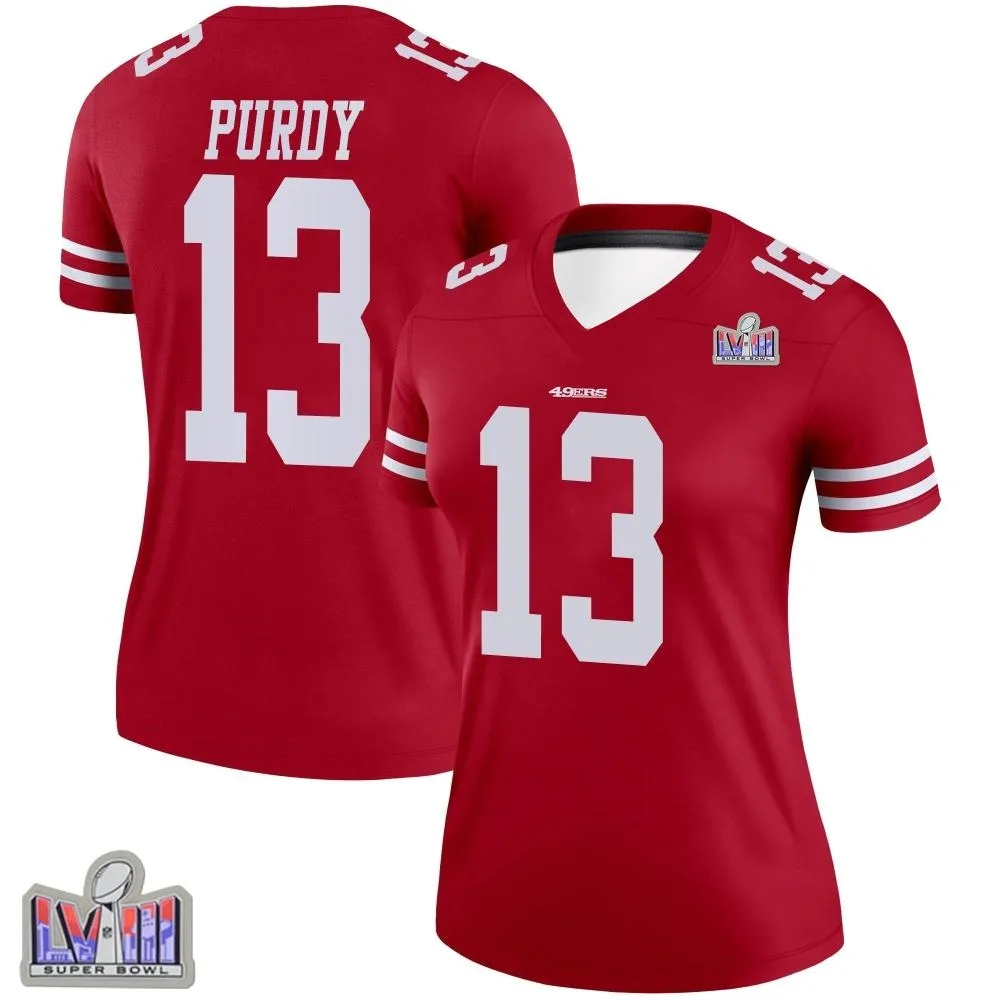 Women's San Francisco 49ers Brock Purdy Nike Super Bowl LVIII Patch Legend Scarlet Jersey Women's San Francisco 49ers Brock Purdy Nike Super Bowl LVIII Patch Legend Scarlet Jersey