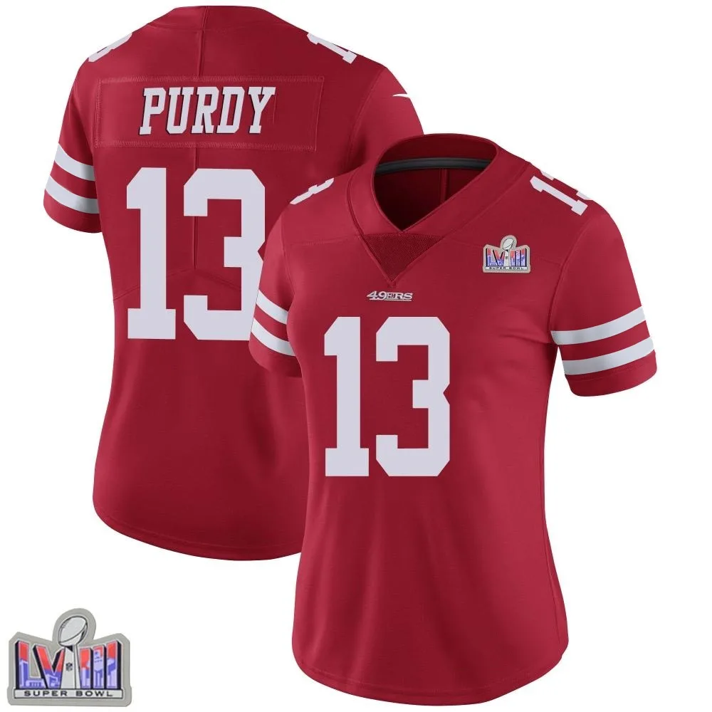 Women's San Francisco 49ers Brock Purdy Nike Team Color Vapor Untouchable Super Bowl LVIII Patch Limited Red Jersey Women's San Francisco 49ers Brock Purdy Nike Team Color Vapor Untouchable Super Bowl LVIII Patch Limited Red Jersey