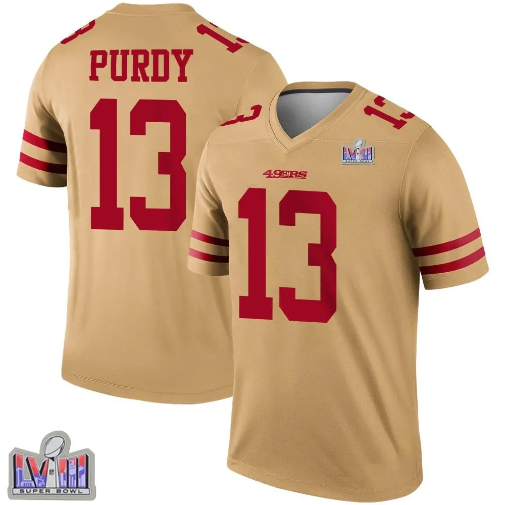 Youth San Francisco 49ers Brock Purdy Nike Inverted Super Bowl LVIII Patch Legend Gold Jersey Youth San Francisco 49ers Brock Purdy Nike Inverted Super Bowl LVIII Patch Legend Gold Jersey