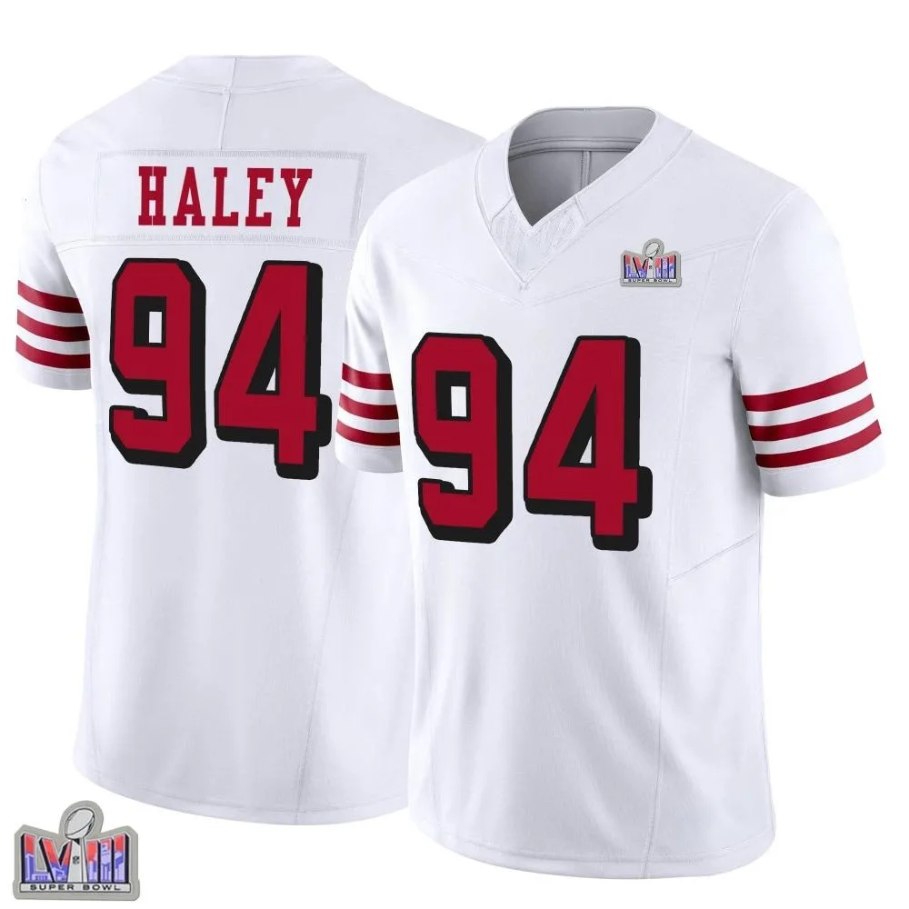 Men's San Francisco 49ers Charles Haley Nike Alternate Vapor F.U.S.E. Super Bowl LVIII Patch Limited White Jersey Men's San Francisco 49ers Charles Haley Nike Alternate Vapor F.U.S.E. Super Bowl LVIII Patch Limited White Jersey