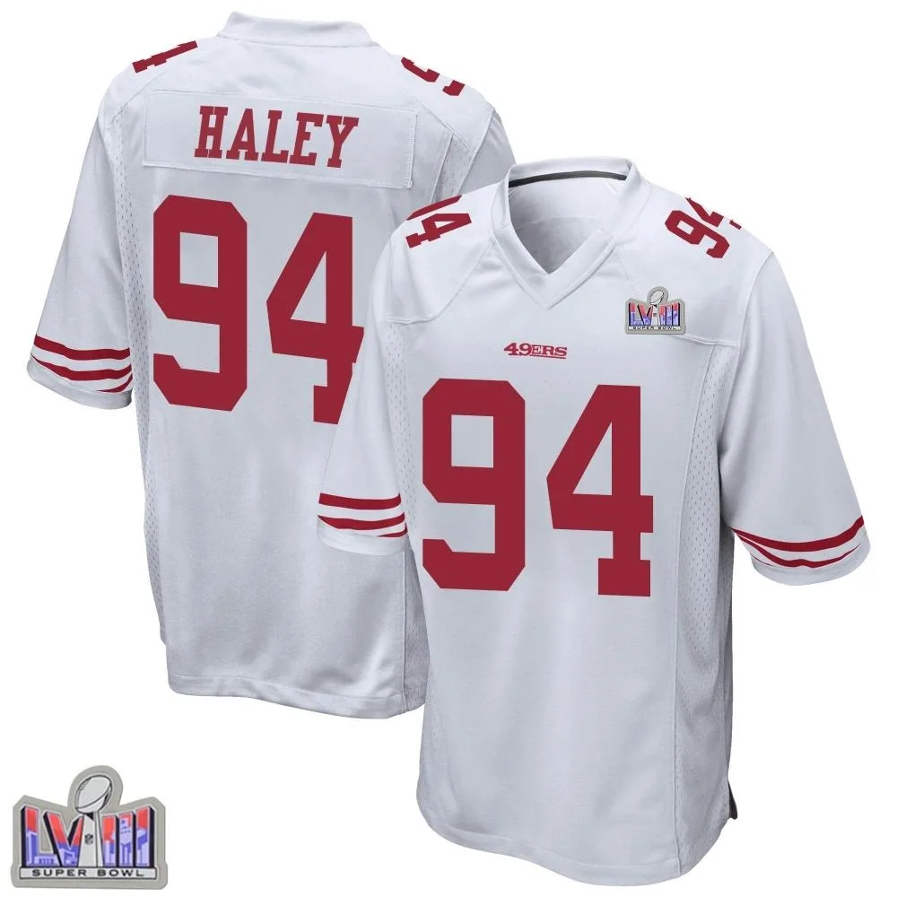 Men's San Francisco 49ers Charles Haley Nike Super Bowl LVIII Patch Game White Jersey Men's San Francisco 49ers Charles Haley Nike Super Bowl LVIII Patch Game White Jersey