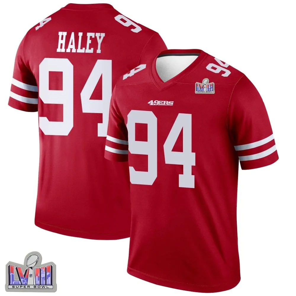 Men's San Francisco 49ers Charles Haley Nike Super Bowl LVIII Patch Legend Scarlet Jersey Men's San Francisco 49ers Charles Haley Nike Super Bowl LVIII Patch Legend Scarlet Jersey