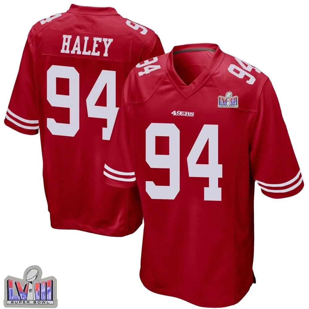 Men's San Francisco 49ers Charles Haley Nike Team Color Super Bowl LVIII Patch Game Red Jersey Men's San Francisco 49ers Charles Haley Nike Team Color Super Bowl LVIII Patch Game Red Jersey