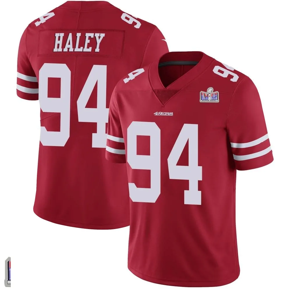 Men's San Francisco 49ers Charles Haley Nike Team Color Vapor Untouchable Super Bowl LVIII Patch Limited Red Jersey Men's San Francisco 49ers Charles Haley Nike Team Color Vapor Untouchable Super Bowl LVIII Patch Limited Red Jersey
