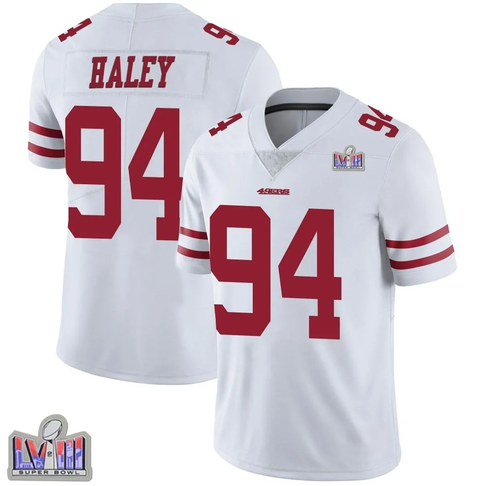 Men's San Francisco 49ers Charles Haley Nike Vapor Untouchable Super Bowl LVIII Patch Limited White Jersey Men's San Francisco 49ers Charles Haley Nike Vapor Untouchable Super Bowl LVIII Patch Limited White Jersey