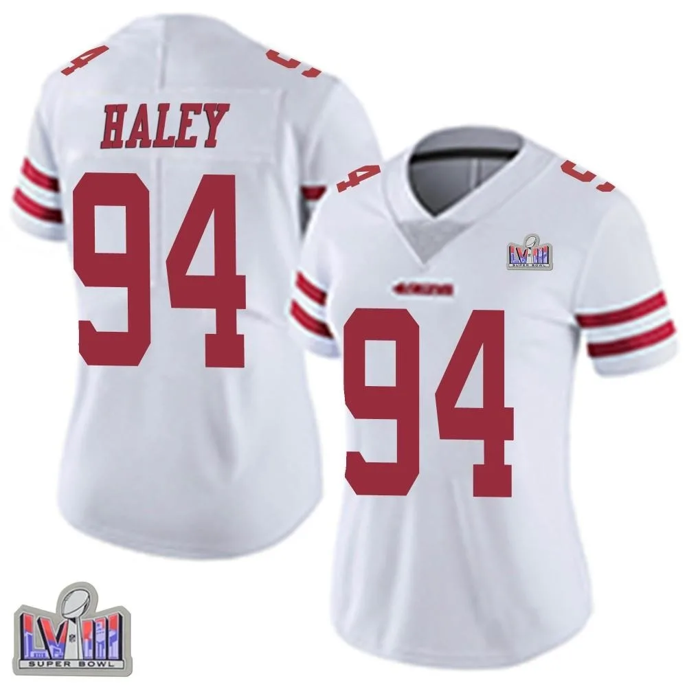 Women's San Francisco 49ers Charles Haley Nike Vapor Untouchable Super Bowl LVIII Patch Limited White Jersey Women's San Francisco 49ers Charles Haley Nike Vapor Untouchable Super Bowl LVIII Patch Limited White Jersey