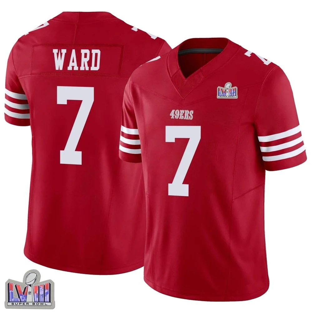 Men's San Francisco 49ers Charvarius Ward Nike Vapor F.U.S.E. Super Bowl LVIII Patch Limited Scarlet Jersey Men's San Francisco 49ers Charvarius Ward Nike Vapor F.U.S.E. Super Bowl LVIII Patch Limited Scarlet Jersey