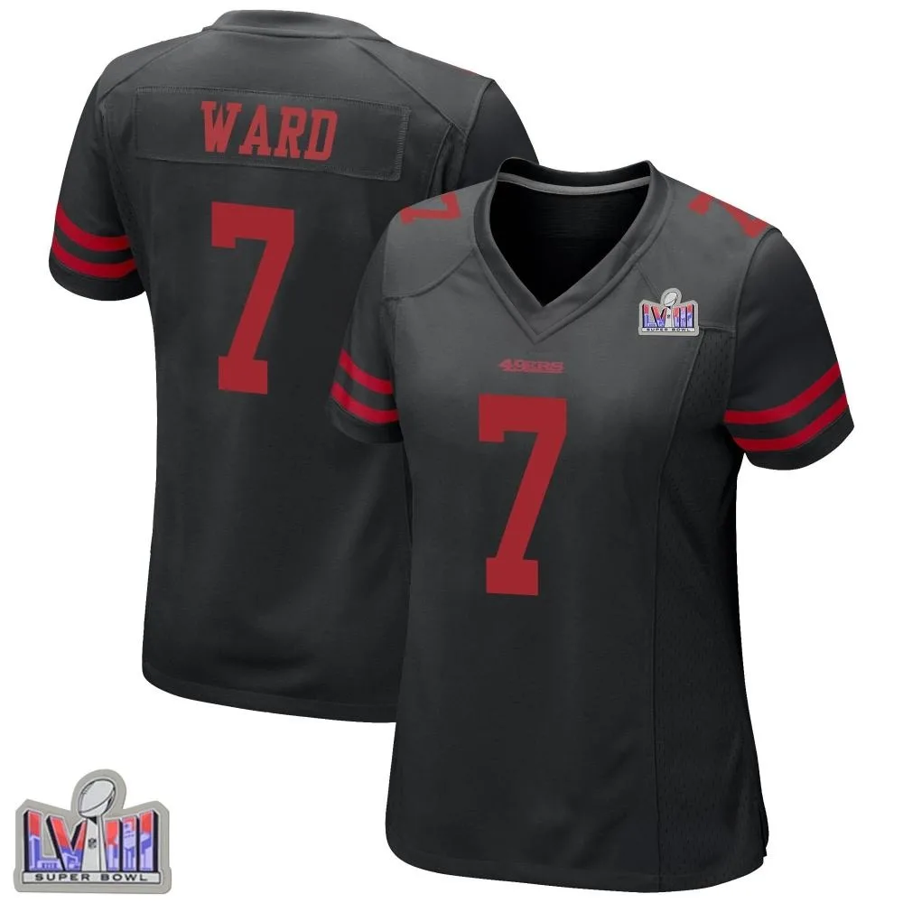 Women's San Francisco 49ers Charvarius Ward Nike Alternate Super Bowl LVIII Patch Game Black Jersey Women's San Francisco 49ers Charvarius Ward Nike Alternate Super Bowl LVIII Patch Game Black Jersey