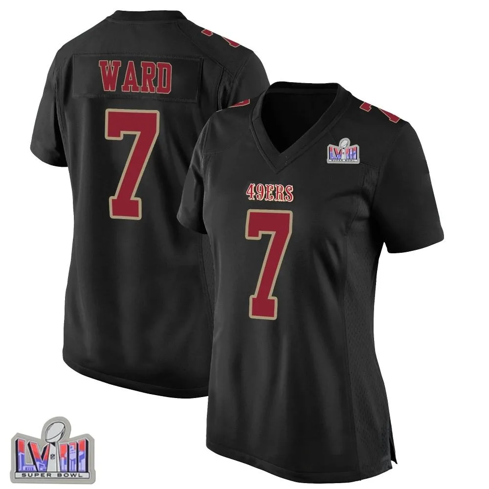 Women's San Francisco 49ers Charvarius Ward Nike Fashion Super Bowl LVIII Patch Game Black Jersey Women's San Francisco 49ers Charvarius Ward Nike Fashion Super Bowl LVIII Patch Game Black Jersey