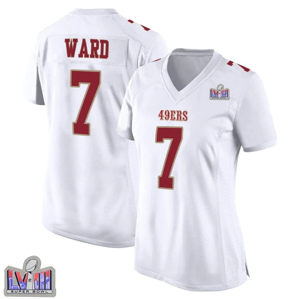 Women's San Francisco 49ers Charvarius Ward Nike Fashion Super Bowl LVIII Patch Game White Jersey Women's San Francisco 49ers Charvarius Ward Nike Fashion Super Bowl LVIII Patch Game White Jersey