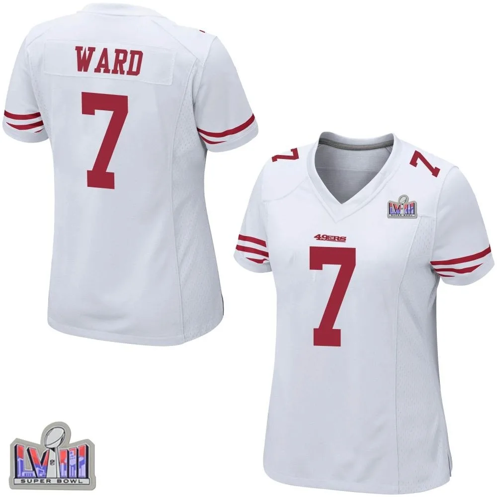 Women's San Francisco 49ers Charvarius Ward Nike Super Bowl LVIII Patch Game White Jersey Women's San Francisco 49ers Charvarius Ward Nike Super Bowl LVIII Patch Game White Jersey