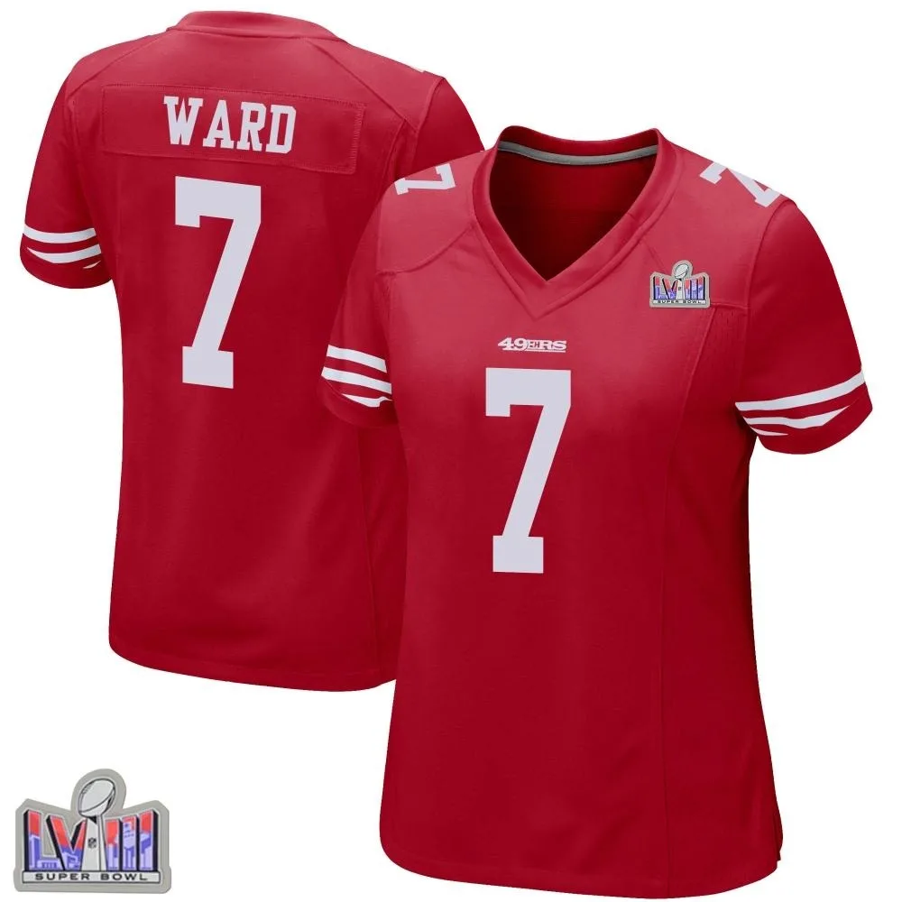Women's San Francisco 49ers Charvarius Ward Nike Team Color Super Bowl LVIII Patch Game Red Jersey Women's San Francisco 49ers Charvarius Ward Nike Team Color Super Bowl LVIII Patch Game Red Jersey