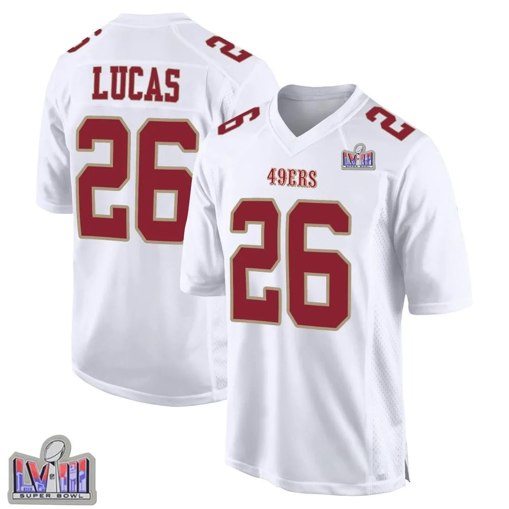 Men's San Francisco 49ers Chase Lucas Nike Fashion Super Bowl LVIII Patch Game White Jersey Men's San Francisco 49ers Chase Lucas Nike Fashion Super Bowl LVIII Patch Game White Jersey