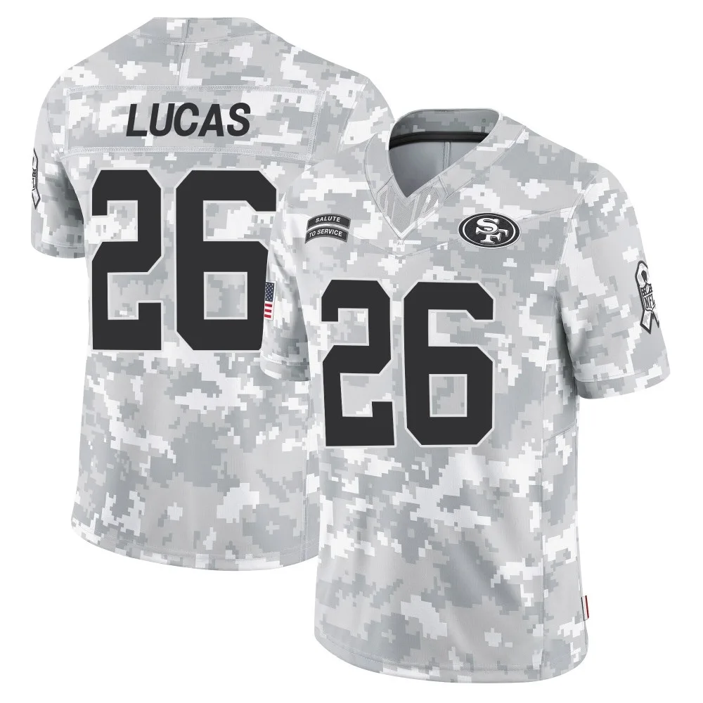 Youth San Francisco 49ers Chase Lucas Nike 2024 Salute To Service Limited Arctic Camo Jersey Youth San Francisco 49ers Chase Lucas Nike 2024 Salute To Service Limited Arctic Camo Jersey