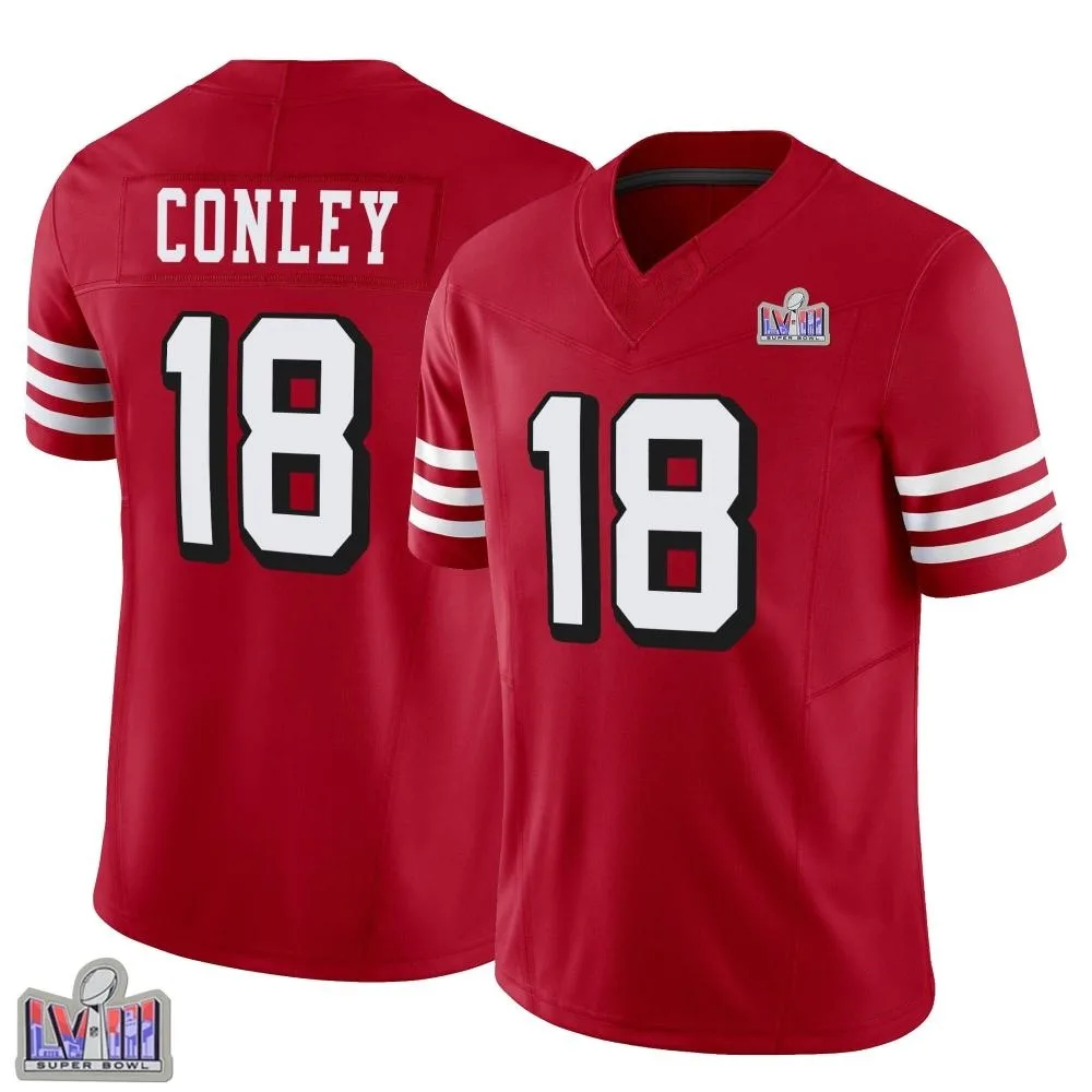 Men's San Francisco 49ers Chris Conley Nike Alternate Vapor F.U.S.E. Super Bowl LVIII Patch Limited Scarlet Jersey Men's San Francisco 49ers Chris Conley Nike Alternate Vapor F.U.S.E. Super Bowl LVIII Patch Limited Scarlet Jersey