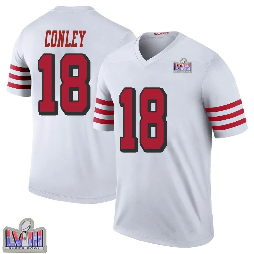 Men's San Francisco 49ers Chris Conley Nike Color Rush Super Bowl LVIII Patch Legend White Jersey Men's San Francisco 49ers Chris Conley Nike Color Rush Super Bowl LVIII Patch Legend White Jersey