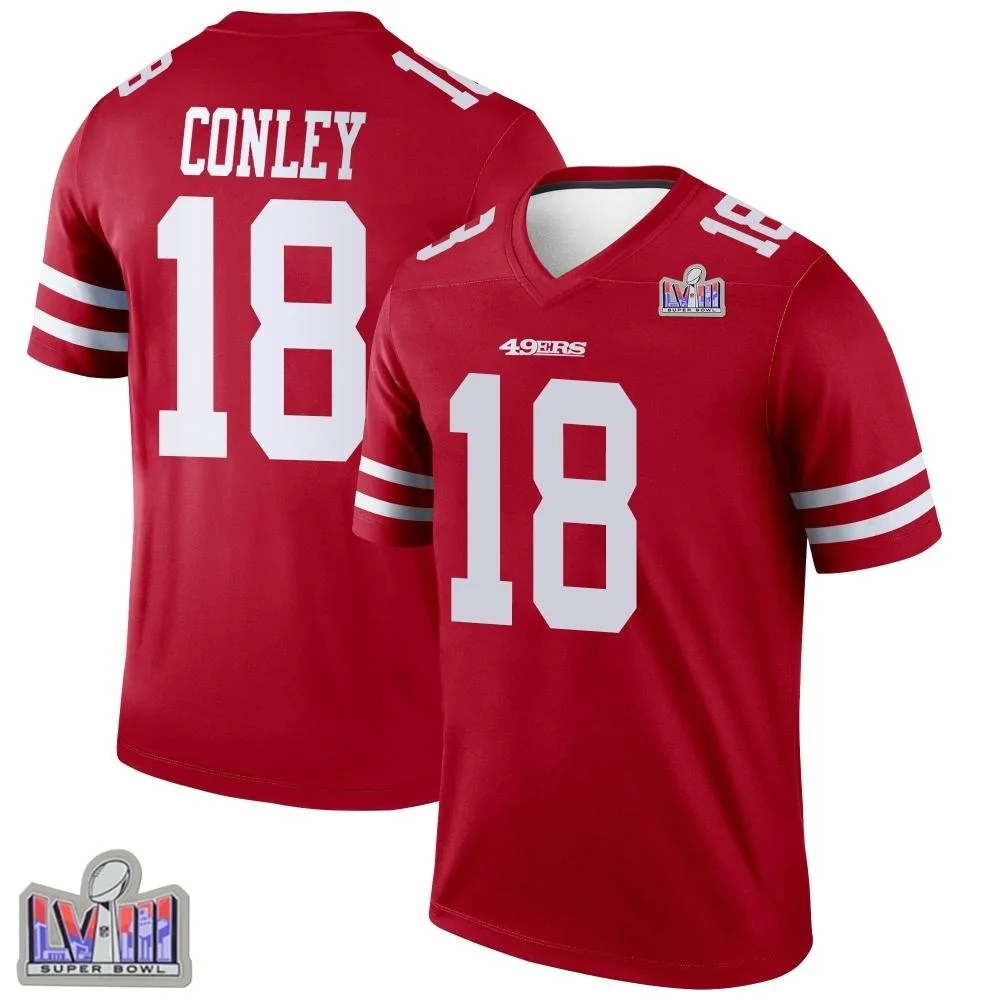 Men's San Francisco 49ers Chris Conley Nike Super Bowl LVIII Patch Legend Scarlet Jersey Men's San Francisco 49ers Chris Conley Nike Super Bowl LVIII Patch Legend Scarlet Jersey