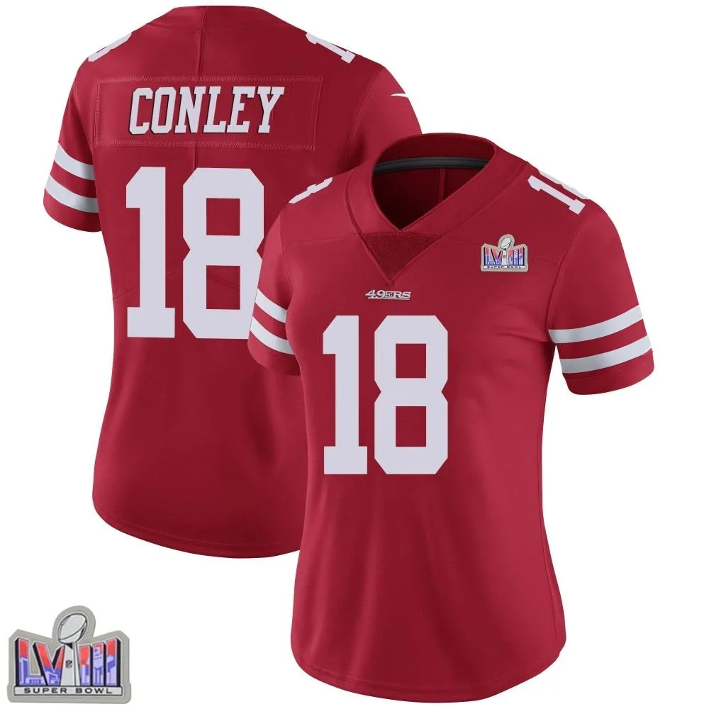 Women's San Francisco 49ers Chris Conley Nike Team Color Vapor Untouchable Super Bowl LVIII Patch Limited Red Jersey Women's San Francisco 49ers Chris Conley Nike Team Color Vapor Untouchable Super Bowl LVIII Patch Limited Red Jersey