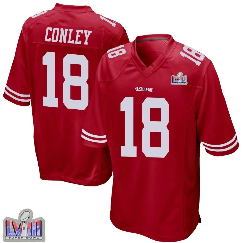 Youth San Francisco 49ers Chris Conley Nike Team Color Super Bowl LVIII Patch Game Red Jersey Youth San Francisco 49ers Chris Conley Nike Team Color Super Bowl LVIII Patch Game Red Jersey