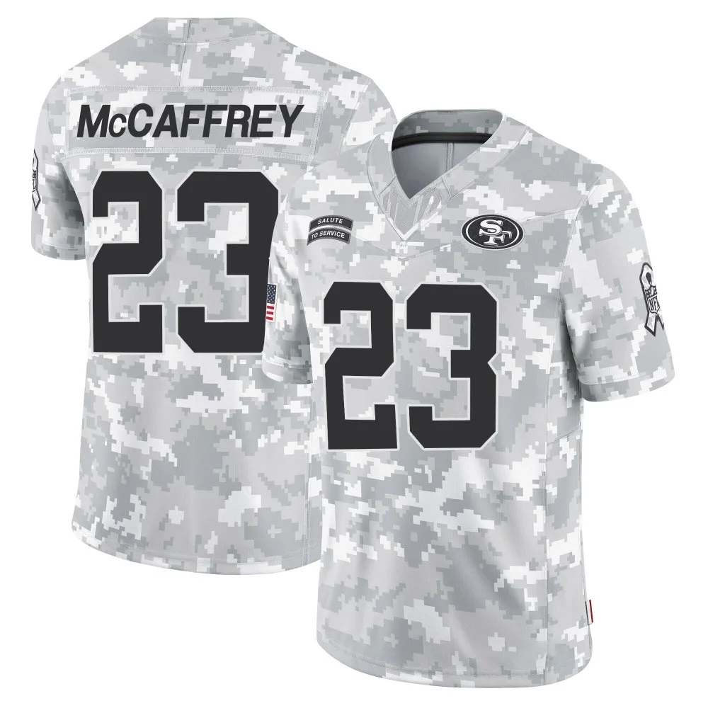 Men's San Francisco 49ers Christian Mccaffrey Nike 2024 Salute To Service Limited Arctic Camo Jersey Men's San Francisco 49ers Christian Mccaffrey Nike 2024 Salute To Service Limited Arctic Camo Jersey