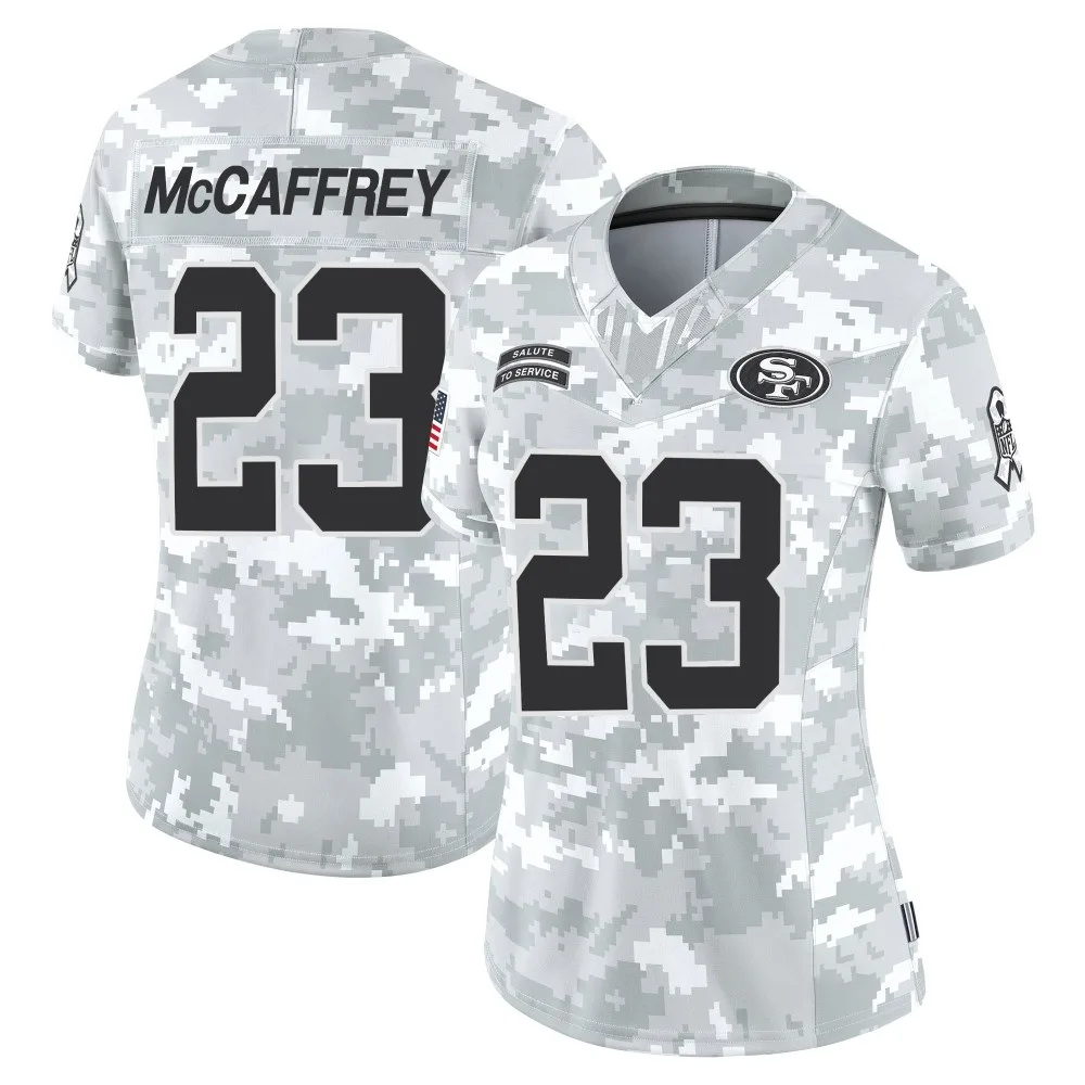 Women's San Francisco 49ers Christian Mccaffrey Nike Francisco 2024 Salute To Service Limited Arctic Camo Jersey Women's San Francisco 49ers Christian Mccaffrey Nike Francisco 2024 Salute To Service Limited Arctic Camo Jersey