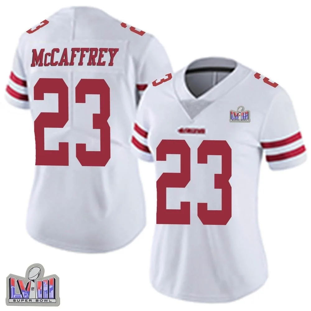 Women's San Francisco 49ers Christian Mccaffrey Nike Vapor Untouchable Super Bowl LVIII Patch Limited White Jersey Women's San Francisco 49ers Christian Mccaffrey Nike Vapor Untouchable Super Bowl LVIII Patch Limited White Jersey