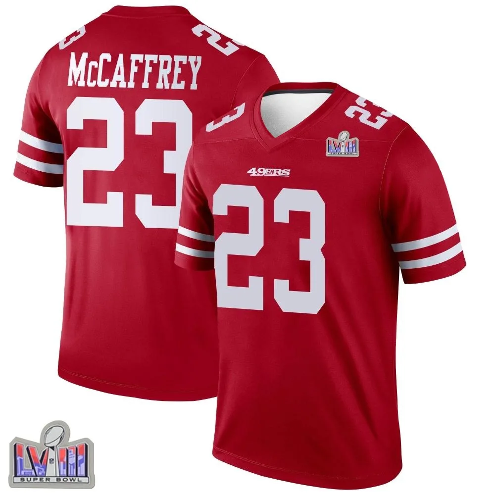 Youth San Francisco 49ers Christian Mccaffrey Nike Super Bowl LVIII Patch Legend Scarlet Jersey Youth San Francisco 49ers Christian Mccaffrey Nike Super Bowl LVIII Patch Legend Scarlet Jersey