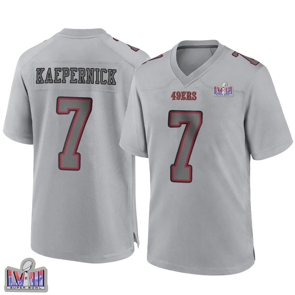 Men's San Francisco 49ers Colin Kaepernick Nike Atmosphere Fashion Super Bowl LVIII Patch Game Gray Jersey Men's San Francisco 49ers Colin Kaepernick Nike Atmosphere Fashion Super Bowl LVIII Patch Game Gray Jersey
