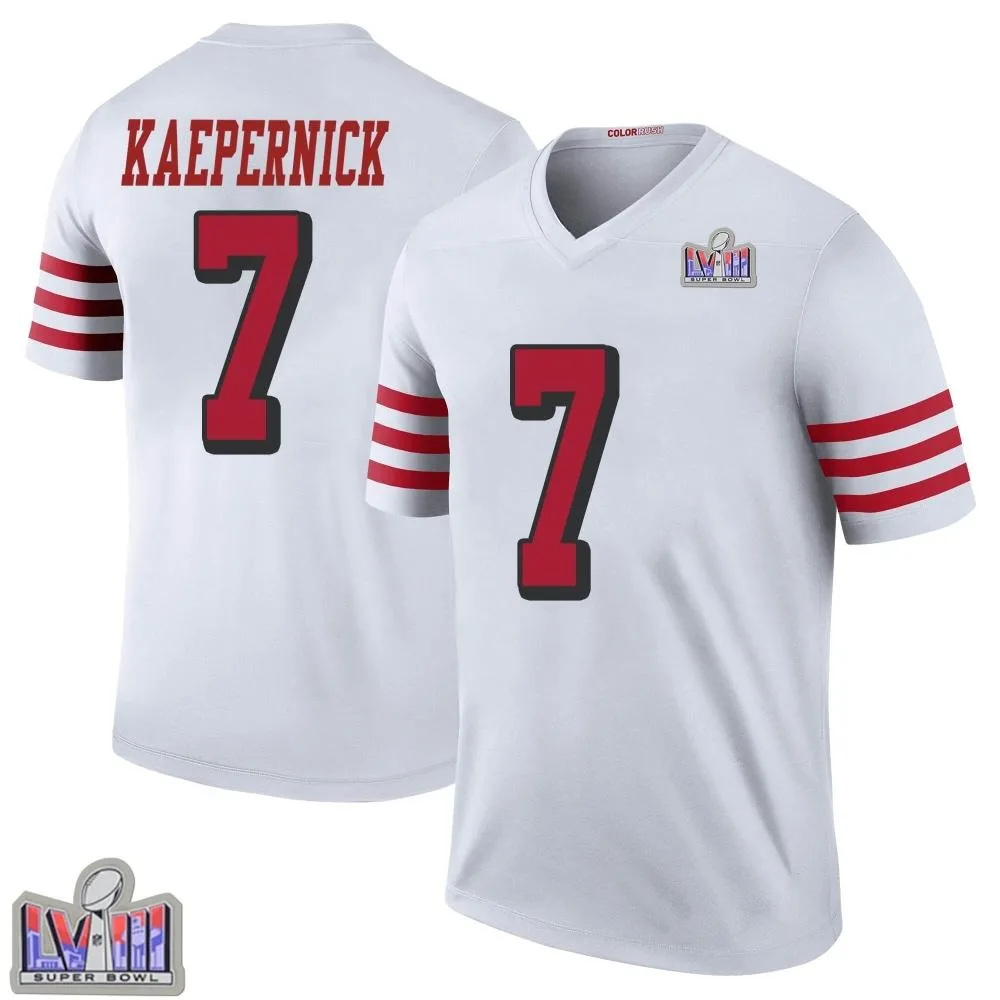 Men's San Francisco 49ers Colin Kaepernick Nike Color Rush Super Bowl LVIII Patch Legend White Jersey Men's San Francisco 49ers Colin Kaepernick Nike Color Rush Super Bowl LVIII Patch Legend White Jersey