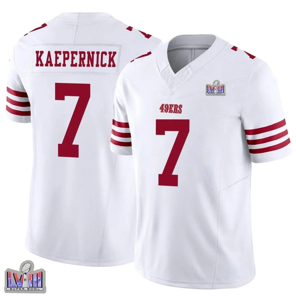 Men's San Francisco 49ers Colin Kaepernick Nike Vapor F.U.S.E. Super Bowl LVIII Patch Limited White Jersey Men's San Francisco 49ers Colin Kaepernick Nike Vapor F.U.S.E. Super Bowl LVIII Patch Limited White Jersey