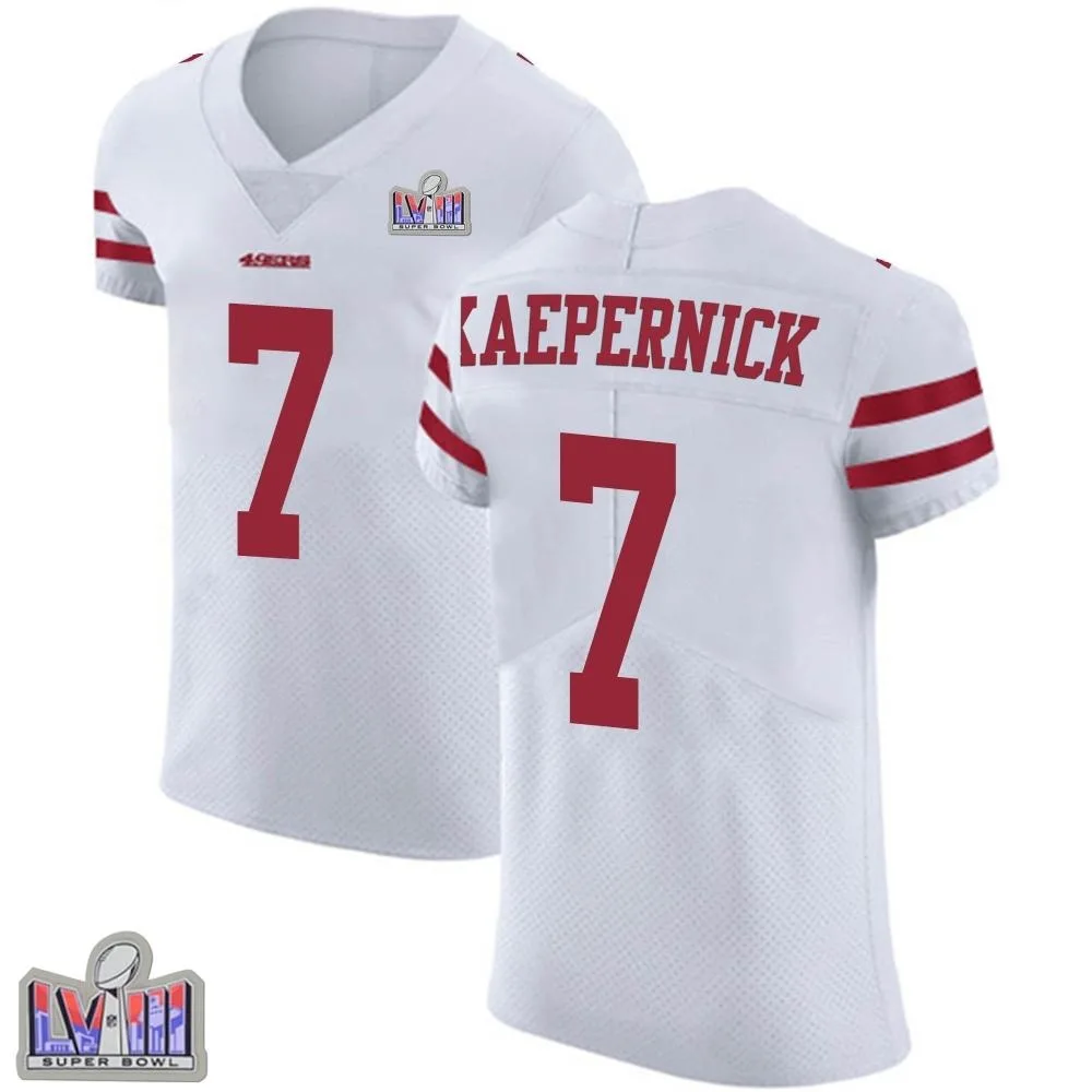 Men's San Francisco 49ers Colin Kaepernick Nike Vapor Untouchable Super Bowl LVIII Patch Elite White Jersey Men's San Francisco 49ers Colin Kaepernick Nike Vapor Untouchable Super Bowl LVIII Patch Elite White Jersey