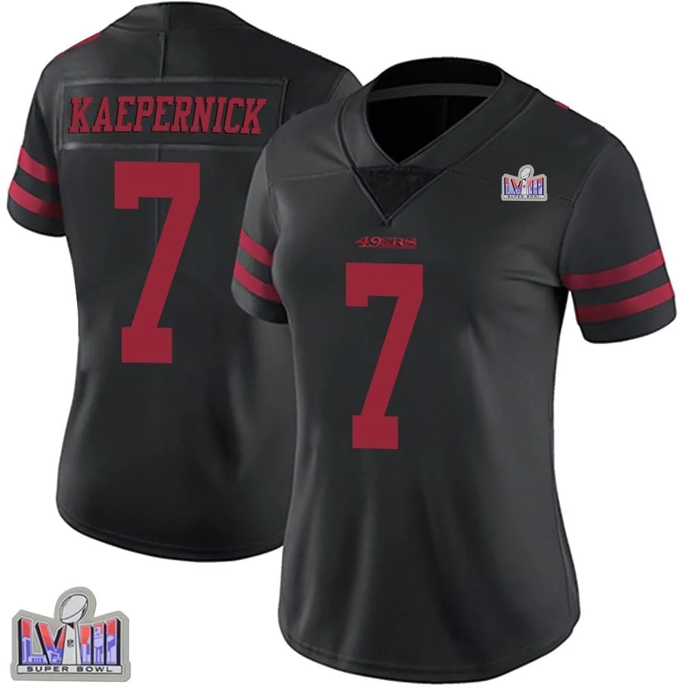 Women's San Francisco 49ers Colin Kaepernick Nike Alternate Vapor Untouchable Super Bowl LVIII Patch Limited Black Jersey Women's San Francisco 49ers Colin Kaepernick Nike Alternate Vapor Untouchable Super Bowl LVIII Patch Limited Black Jersey