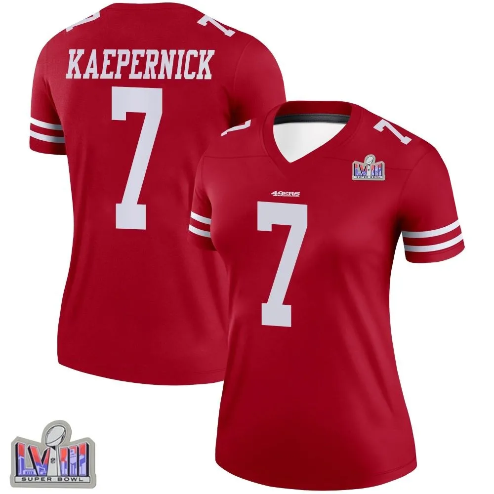 Women's San Francisco 49ers Colin Kaepernick Nike Super Bowl LVIII Patch Legend Scarlet Jersey Women's San Francisco 49ers Colin Kaepernick Nike Super Bowl LVIII Patch Legend Scarlet Jersey